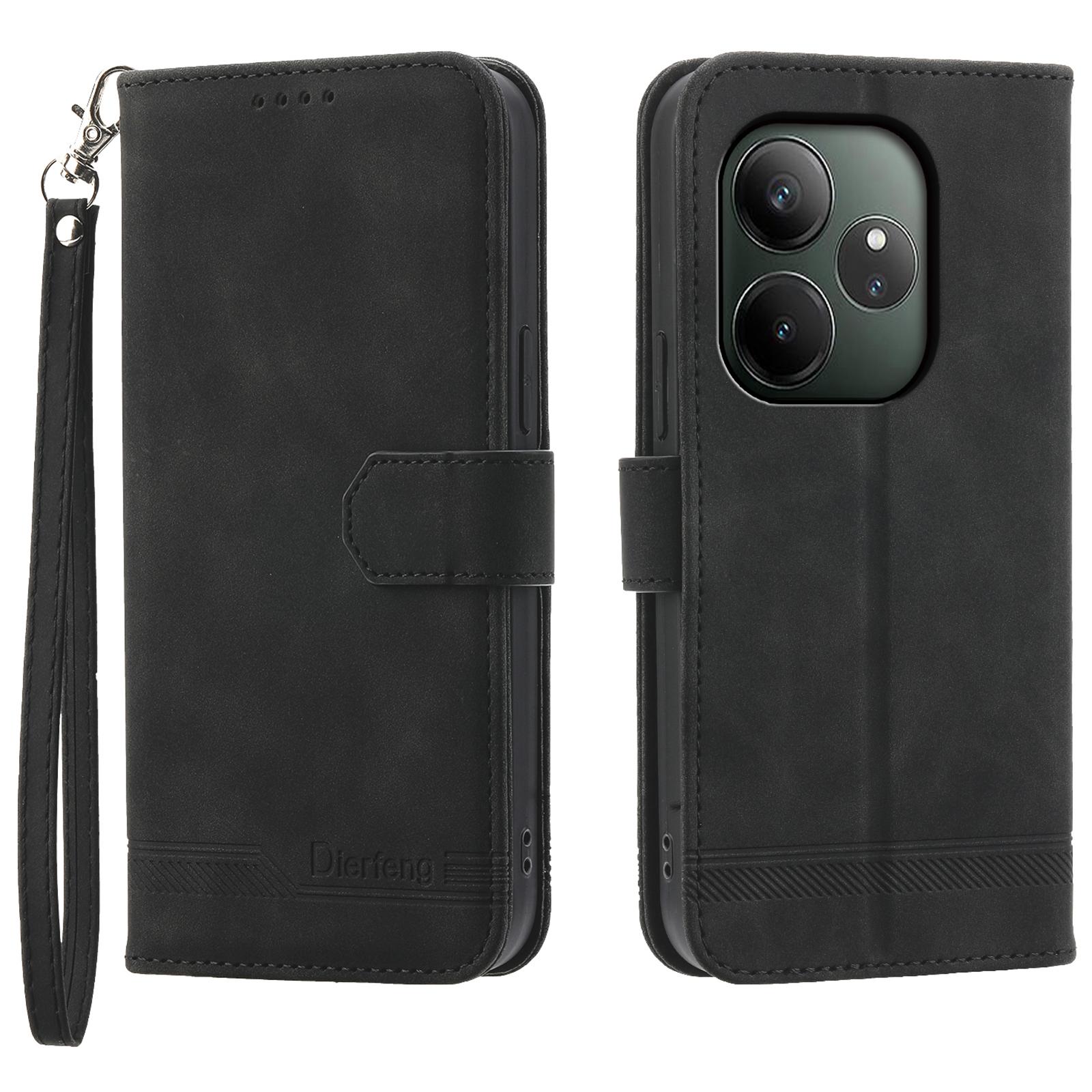 

DIERFENG DF-03 For Realme GT 6 5G Leather Case Lines Imprint Wallet Phone Cover A