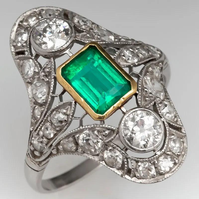 European And American Party New Women'S Ring Green Cube Zirconia Gorgeous Women'S Accessories Anniversary