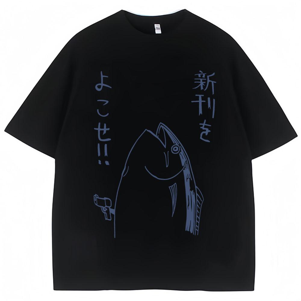 Japanese Style Fish Hold Up Meme Funny Graphic T Shirts Unisex Unisex Vintage Fashion TShirt Cotton Oversized ONeck Casual T Shirt