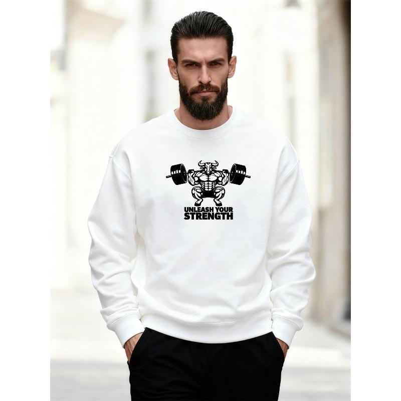 Men'S Casual Round-Neck Sweatshirt with 'UNLEASH YOUR STRENGTH' Design