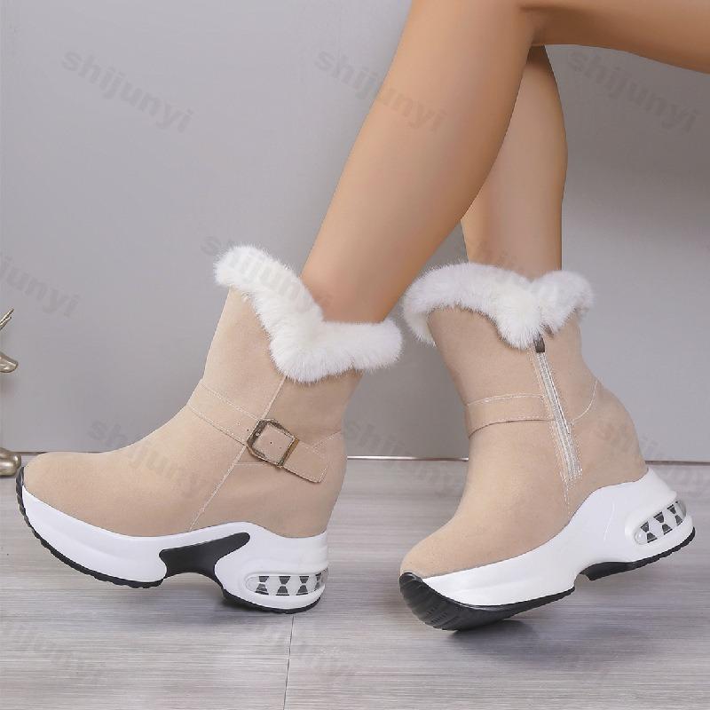 Women Platform Boots Winter Plush Warm Mid Calf Boots Height Increase Snow Boot Fashion Wedges Boot 2026Winter Boots Botas Mujer
