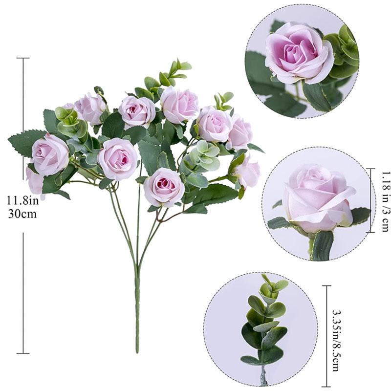 11 Голов Шёлковой Розы Домашний Декор Искусственный Цветок 5 Веток Листьев Эвкалипта для Свадебного Стола Букет Искусственный Цветок светло-фиолетовый