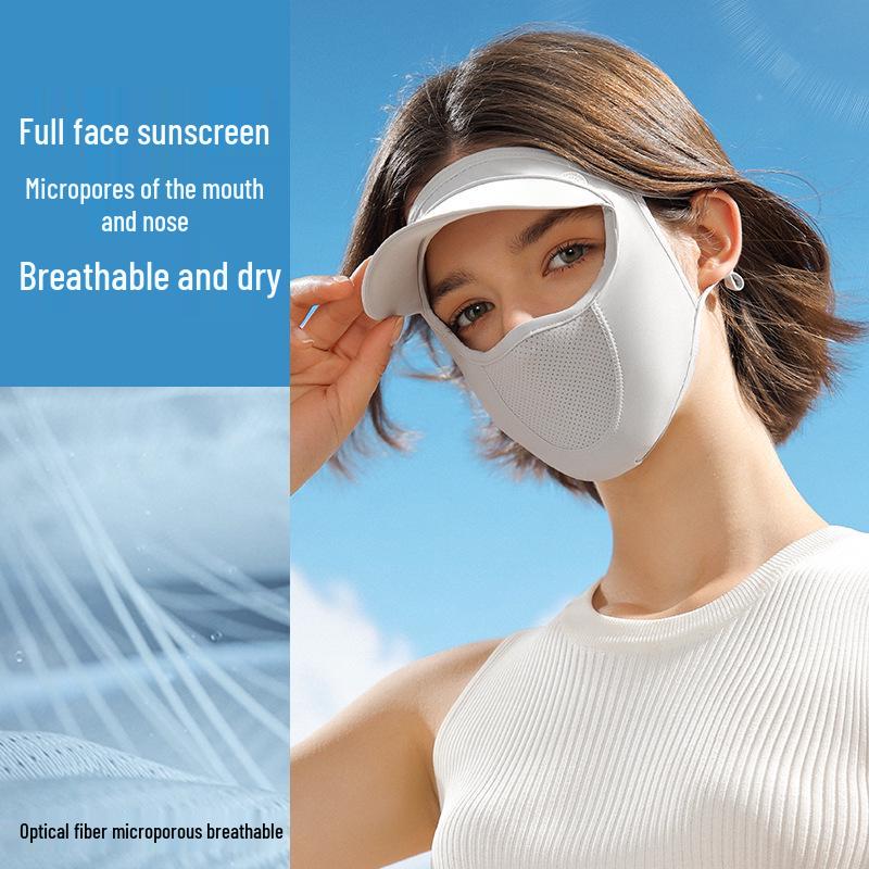 Sunscreen Women's Ice Silk Face Mask with Visor - UV Protection & Breathable Thin Fabric