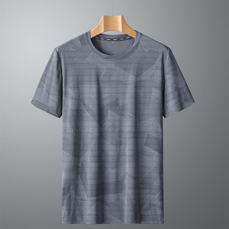 

Мужские летние повседневные футболки, мужские дышащие рубашки для бега с короткими рукавами и круглым вырезом, свободные большие размеры, удобная футболка L серый