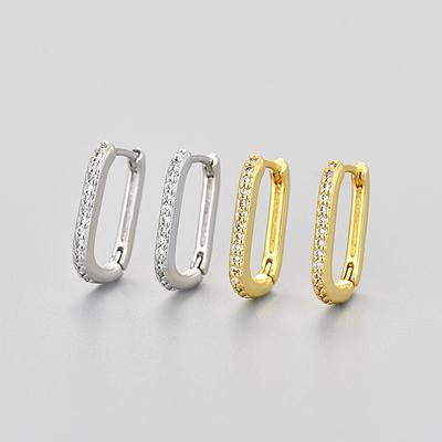 Rhinstone Oval O Shape Square Hoop Earrings Niche High End Personalized Fashion Temperament Jewelry
