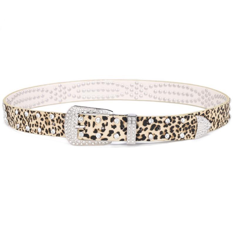 Punk style women s leopard print belt - rhinestone embellished fashion rivet waist belt цветной печати леопарда