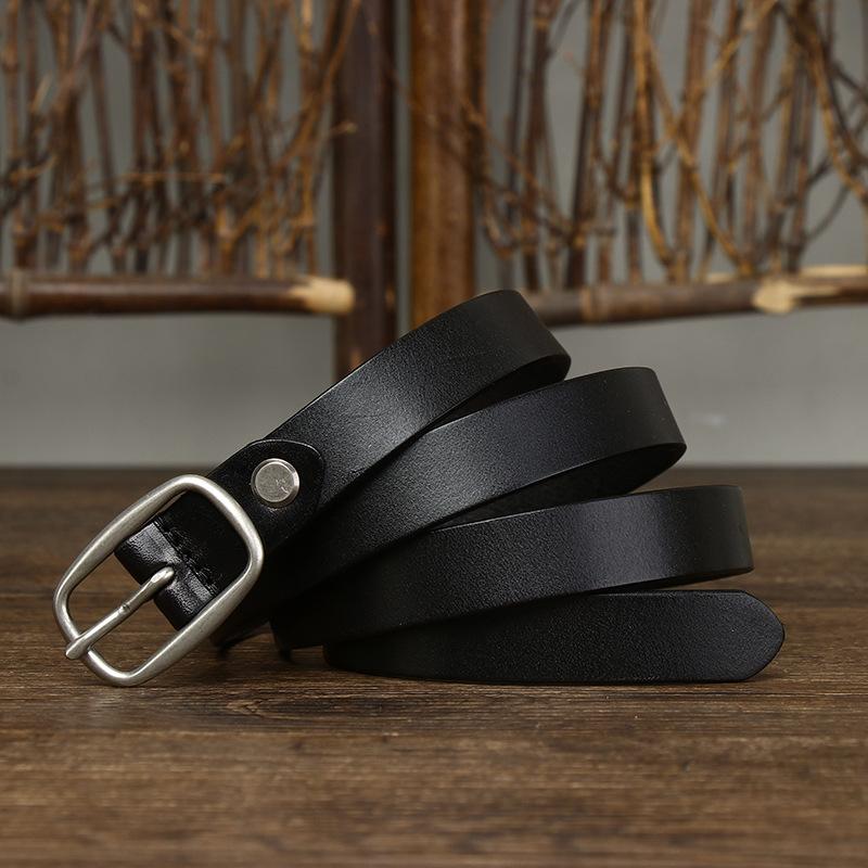 Ins Style Decorative Jeans With Fashionable And Simple Versatile Leather Belt Women'S First Layer Cowhide Black Thin Belt Trendy