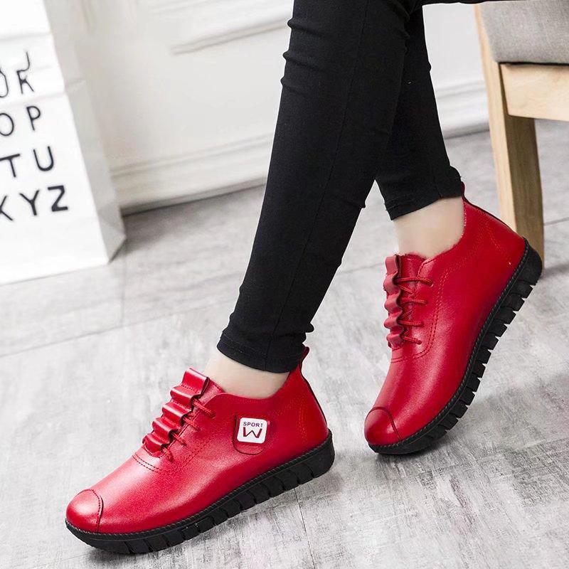 Women's Plus Size Sporty Leather Slip-On Loafers with Elastic Laces