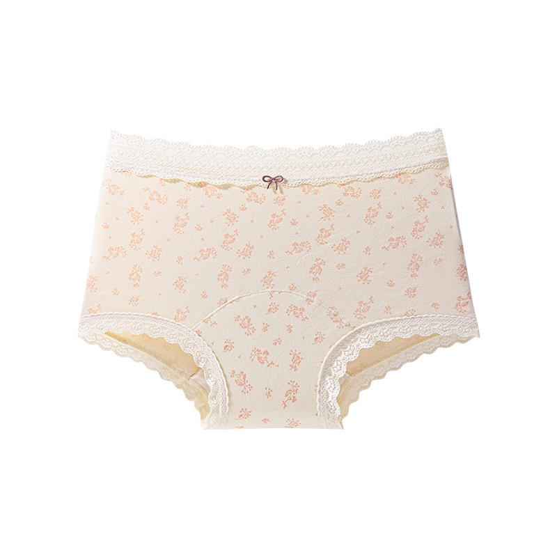 Female Spring and Autumn Vintage Floral Pure Cotton 10A Antibacterial Crotch Skin Friendly Breathable Stretch Mid Waist Flat Angle Panties