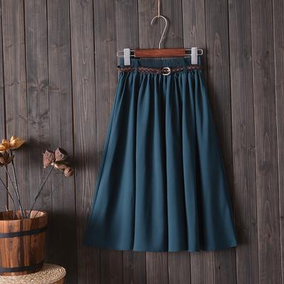 Gonna Estiva Midi al Ginocchio da Donna con Cintura Moda Coreana Donna Vita Alta Pieghettata Linea ad A Gonna da Scuola Femminile