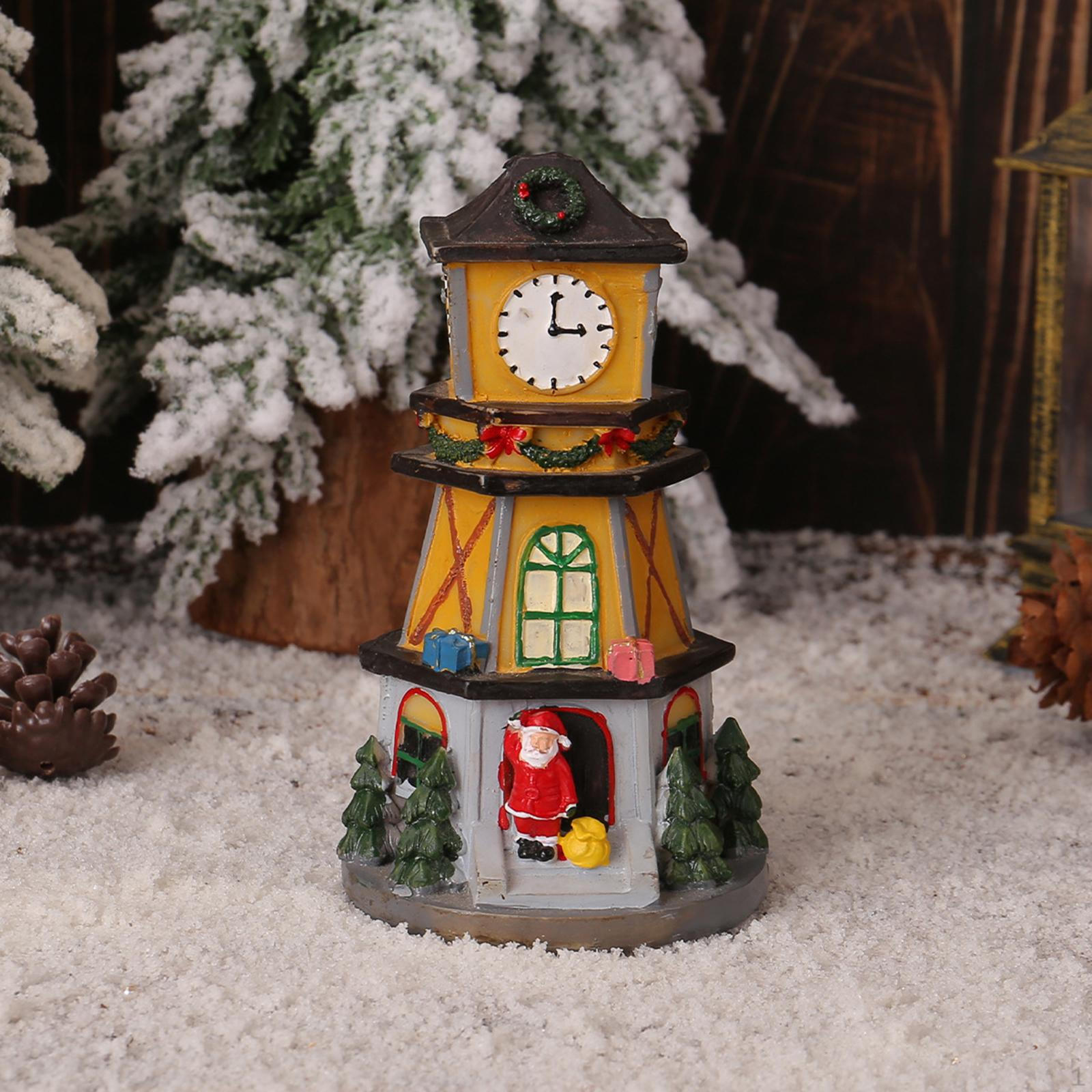 

Lighted up Christmas Village House Building Santa Decoration Party Landscape LED Clock