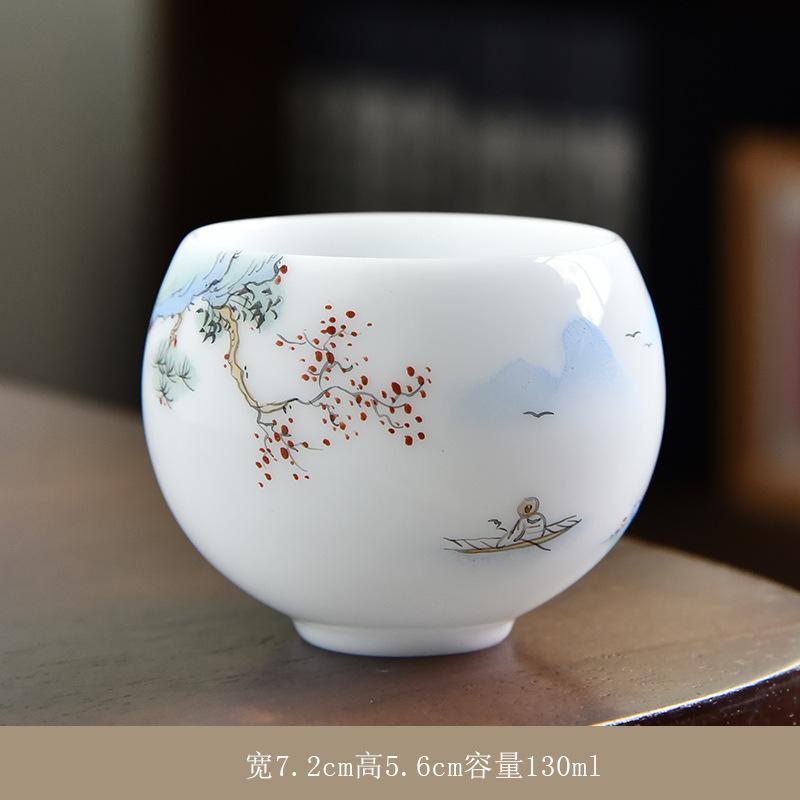 Ice Type Ceramic , Sheep Fat Jade Porcelain Hand-painted Master Single Cup, Large Size Tasting Tea Bowl, Household Kung F