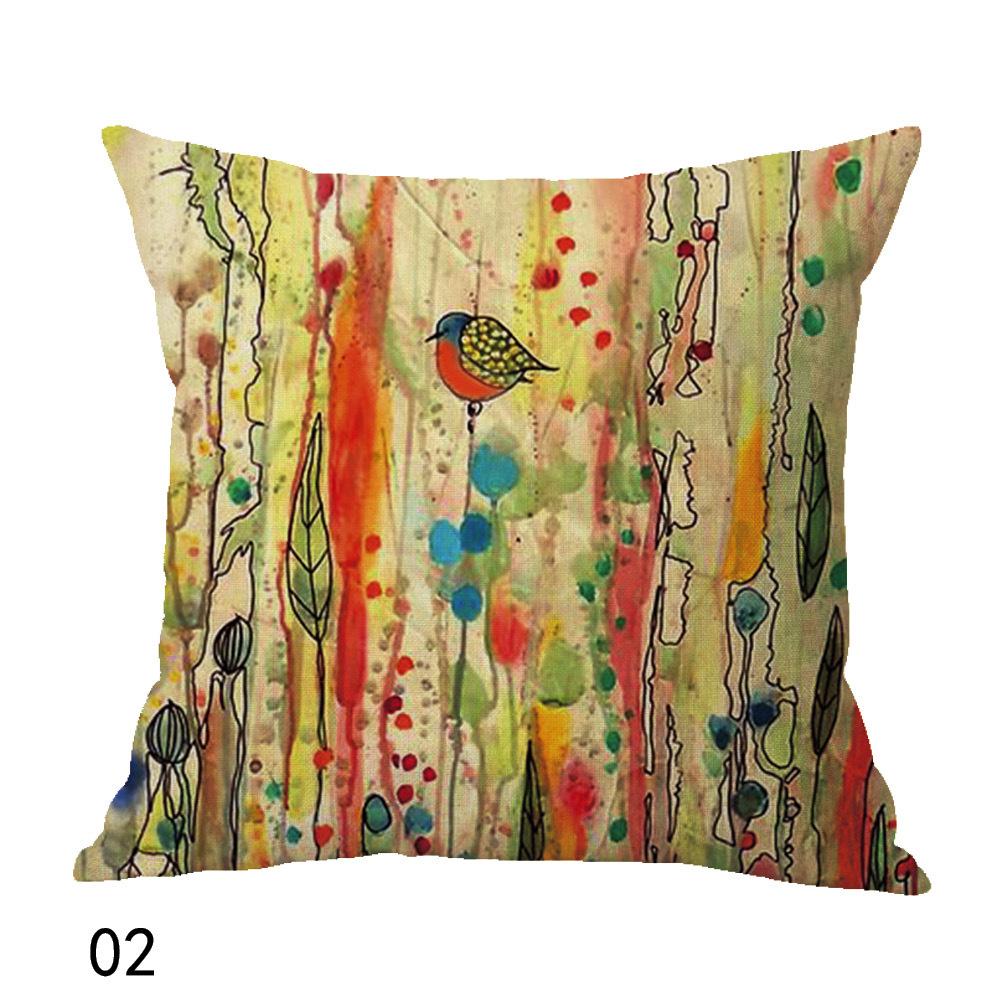 

Watercolor Flowers Bird Cushion Splicing Glitter Decorative Pillows for Home Sofa Linen Throw Pillowcases 18x18Inch