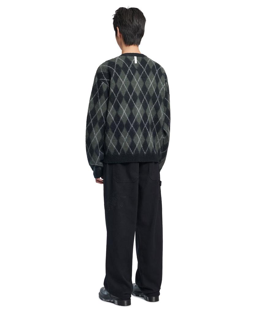 Nomanual Argyle Hairy Cardigan - Khaki