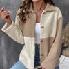 2025 New Autumn Winter Women's Thickened Color Block Single Breasted Lapel Casual Coat for Europe and America