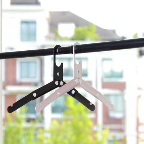 RODGERS Folding Hangers (Black, Set of 2) Aluminum Portable Travel Hangers, Foldable, Portable Laundry Hanger, Convenient, Lightweight, Multifunctiona