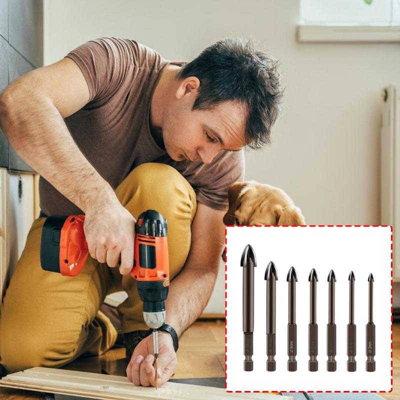 7Pieces Carbide Tipped Hexagonal Shank Tile Drill Bit Set For Precise Drilling On Hard Materials Smooth Surfaces Work