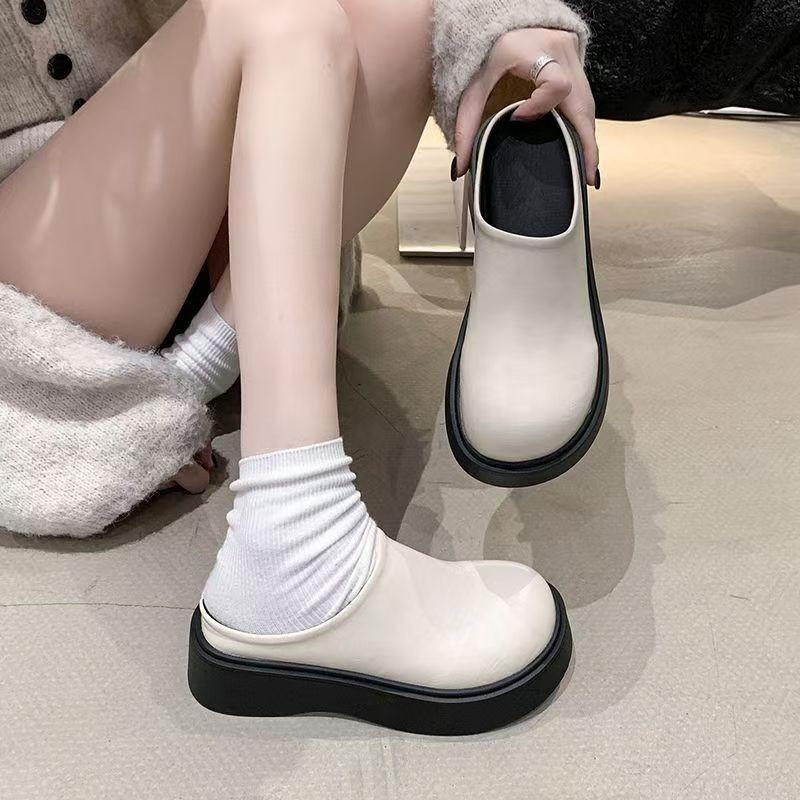 

Однотонные простые взрывные тапочки-полушлепанцы интернет-знаменитости на толстой подошве с увеличением высоты, женские, весенне-летние, на одной педали, ленивые крутые шлепанцы 40