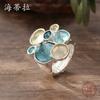 Enamel Geometric Oval Flower Elastic Ring, High-end Women's Versatile Flower Ring