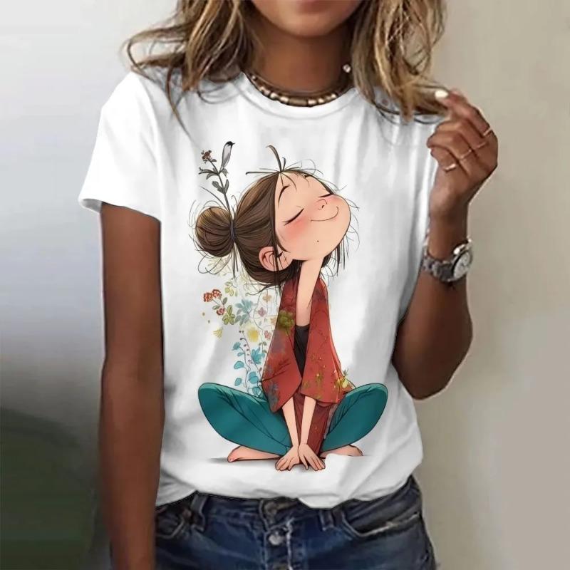 Summer Women's T Shirt Anime Girl Pattern Print Casual Short Sleeve Pullover Fashion Streetwear Cute Girl Tee Female Clothing