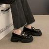 Platform loafers women's autumn and winter retro bright leather Mary Jane one-pedal French Hepburn style black commuter shoes