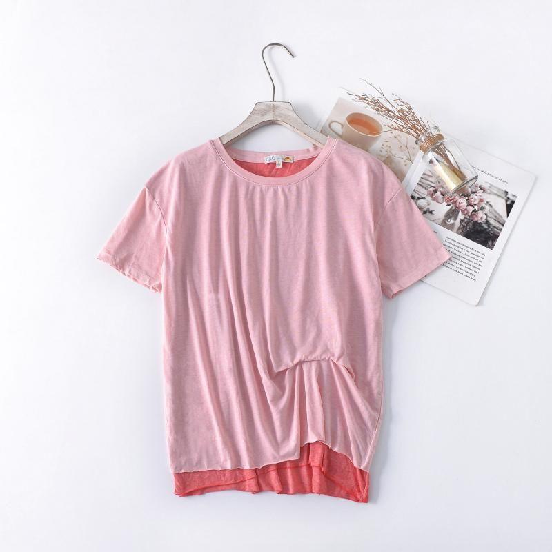 

Exported to Europe and America Short-Sleeved Loose round Neck Base Shirt Silk Cotton Pink S