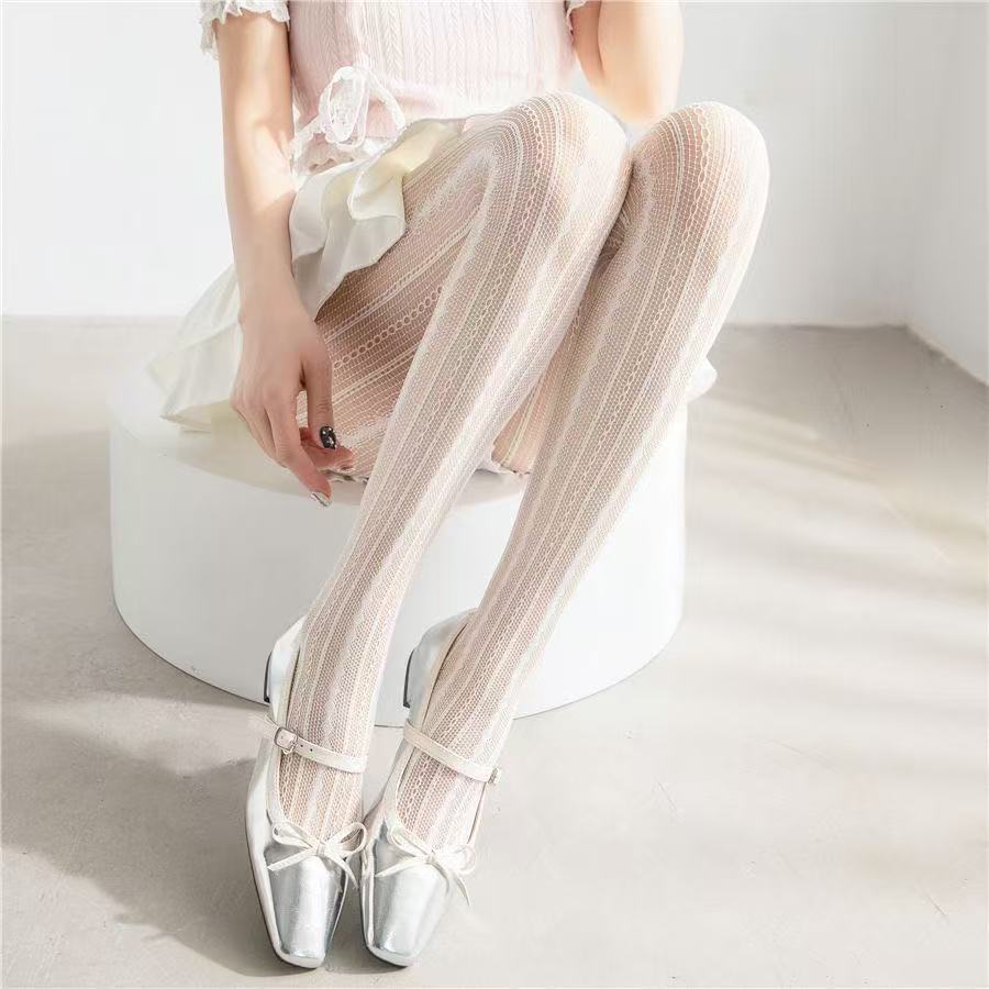 Vintage Striped Fishnet Stockings for Women, Thin and Slimming Pantyhose, Sexy Hollow-out Jacquard Fishnet Stockings for Autumn
