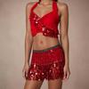 2 Pieces, Bra With Sequined Tassels, Fringed Top, Belly Dance Skirt, Carnival, Club, Costumes