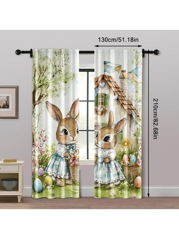 

2pcs Curtains Digital Printed Retro Easter Polyester Easy Install (without rod) All Seasons Ldeal for Bedroom Living Room 100*130 HOOK 1pcs