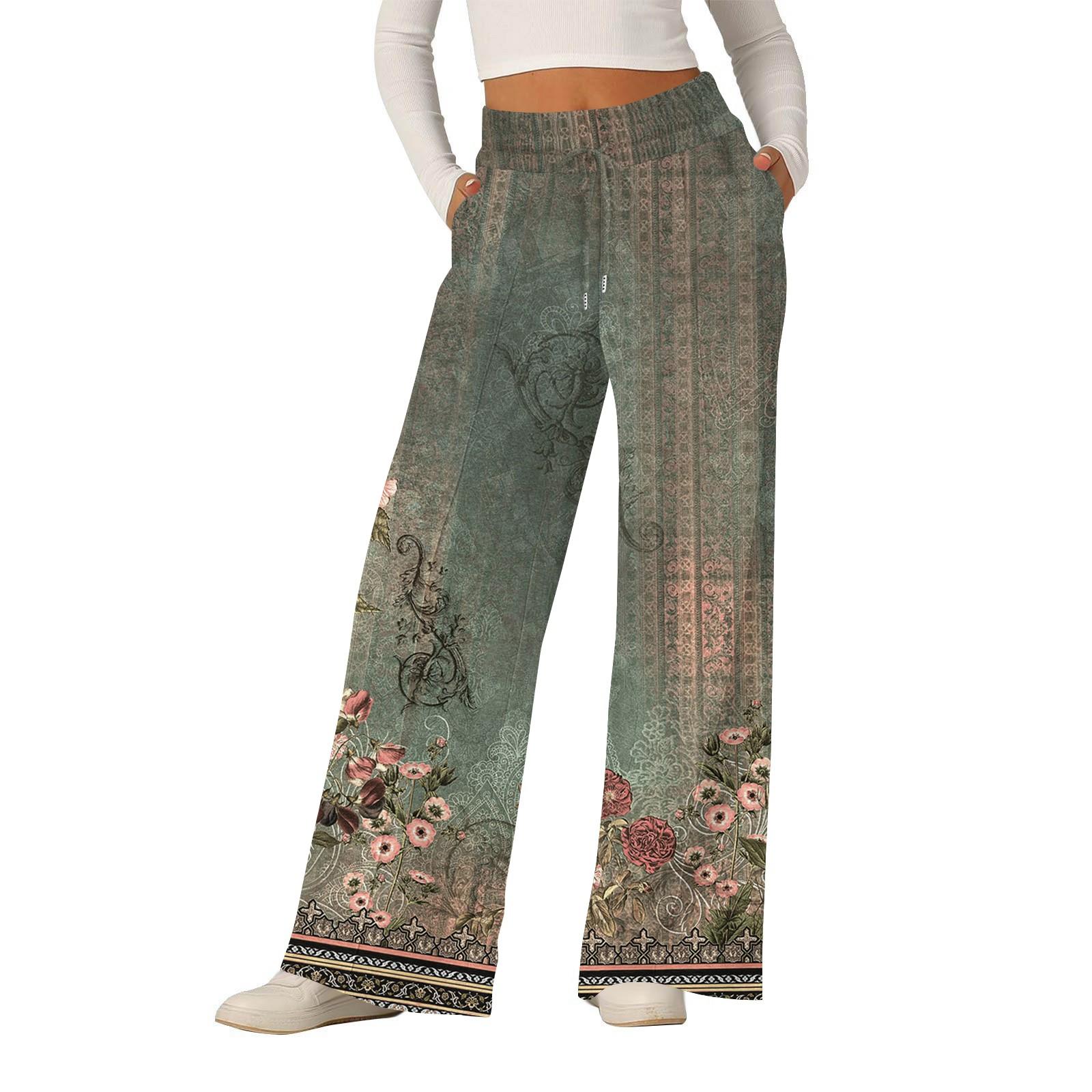 

Women s Fashionable Loose Casual Wide Leg Pants Floral Prints L