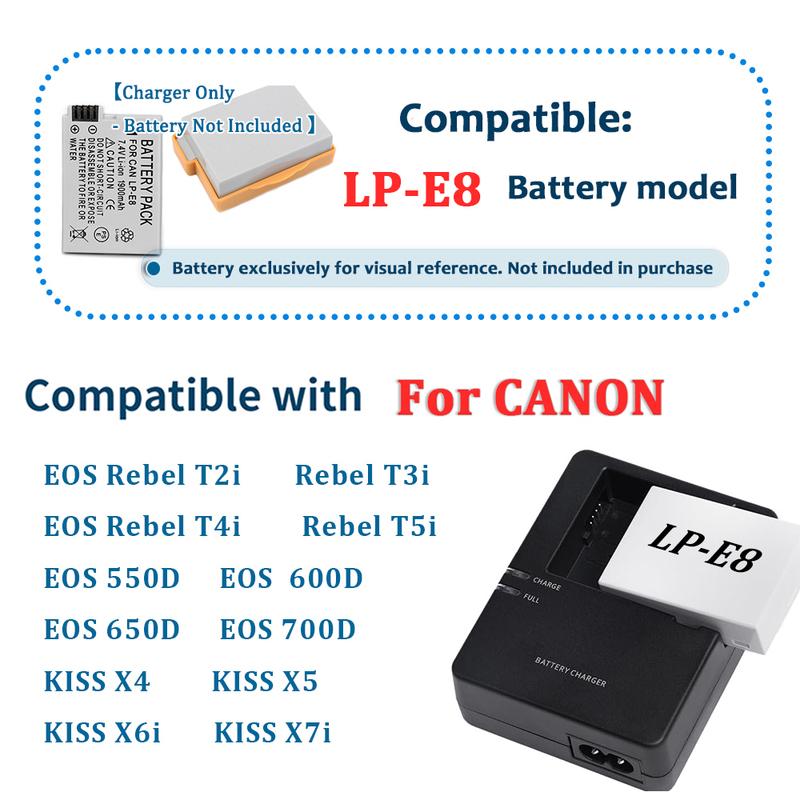 LC-E8 Battery Charger for Canon LP-E8 - Compatible with EOS 600D 650D 700D 550D,Rebel T2i,T3i,T4i,T5i; Kiss X4, X5, X6i Camera