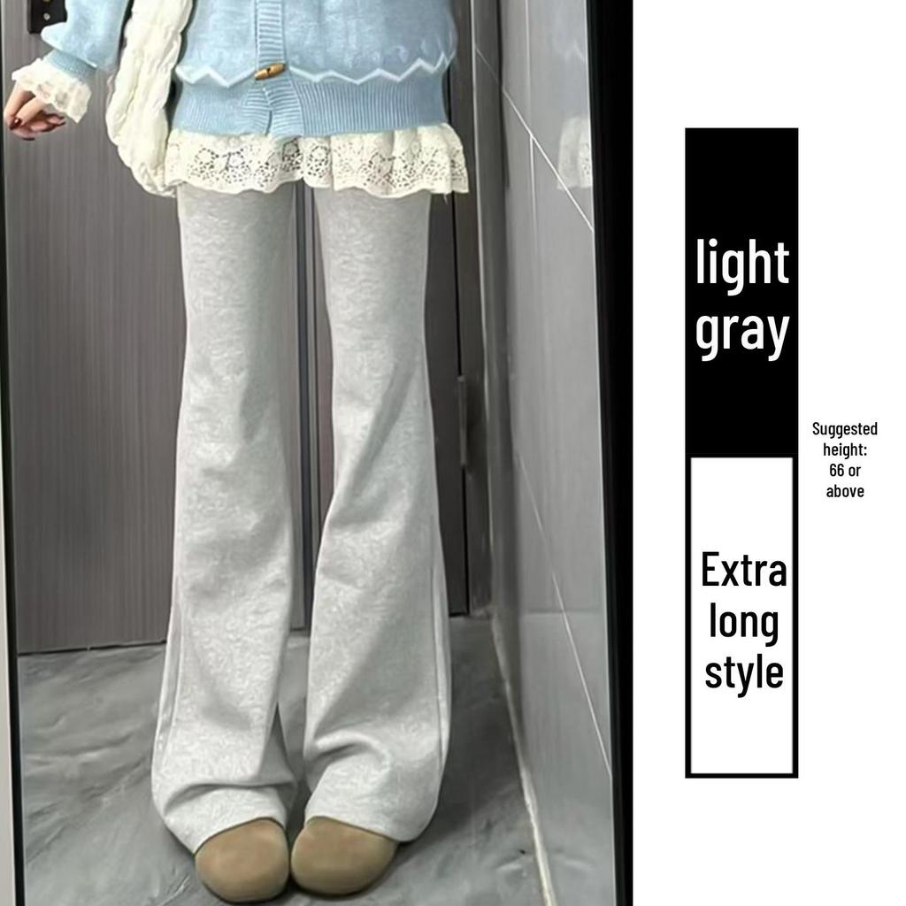 Winter 2025 Women's High-Waisted Pink Fleece-Lined Micro-Flare Sweatpants - Petite Size.