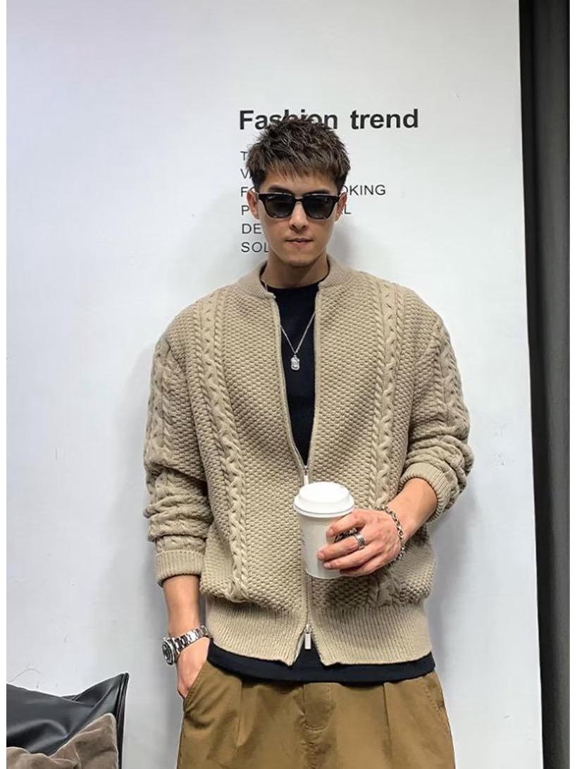 

Men s Trendy Korean Style Loose Knit Sweater - Japanese Autumn/Winter Thickened, Ins Hong Kong Style Lazy Knitwear Outerwear Medium хакі