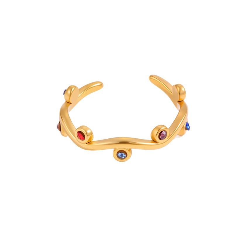 New Rainbow Zirconia Leaf Ring - Exclusive High-end Couple's Titanium Steel Open-ended Finger Ring