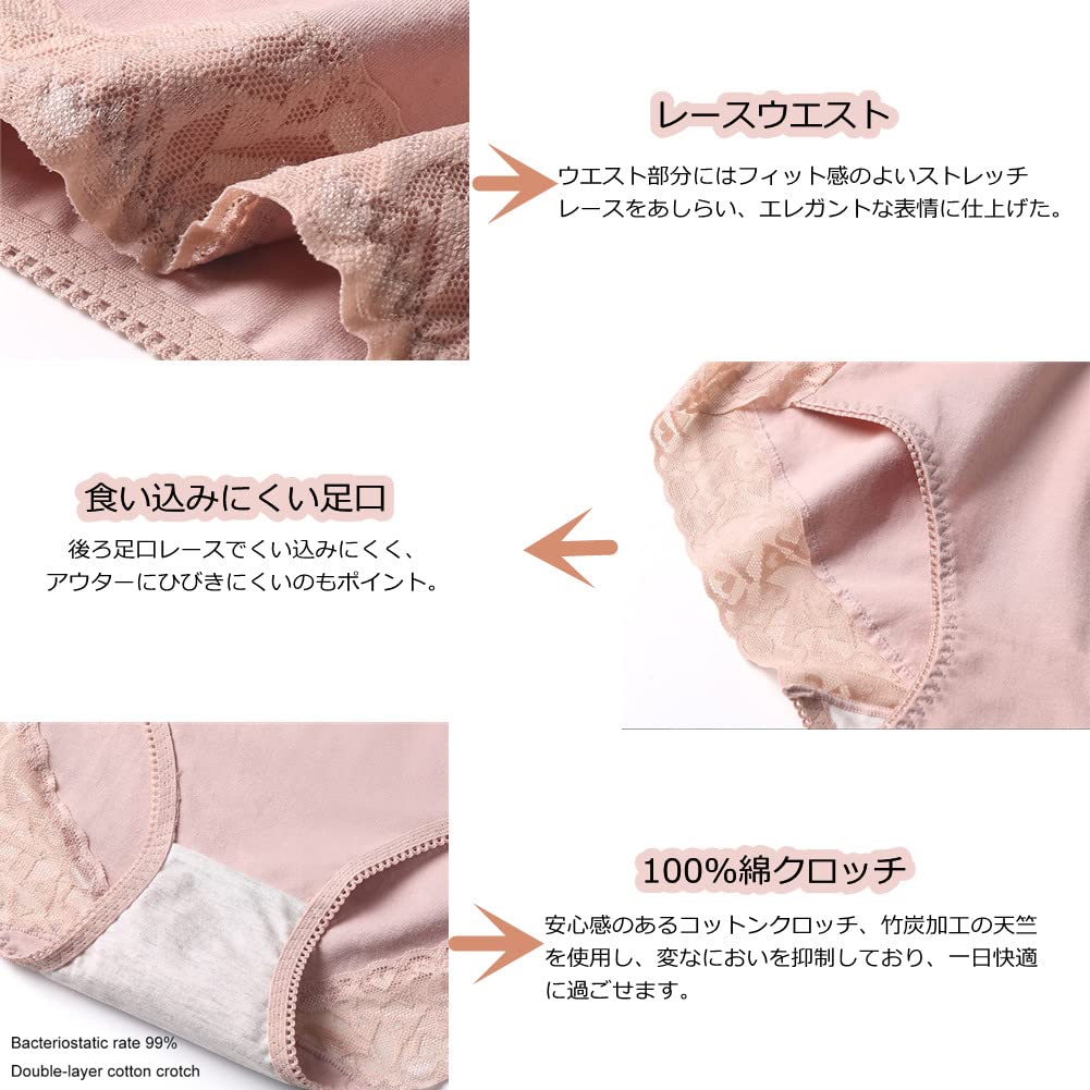 TDIOSN Lace Cotton Full Sizes of Women's Panties, Coverage, No-Line, Non-Slip, Non-Digging, Underwear, Butt-Lengthening Panties, M-3L (Set 5)