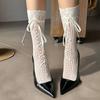 Striped Fishnet Long Socks Breathable Ballet Ribbon Socks Stockings For Women Cute Lace Stocking For Daily Wardrobe School