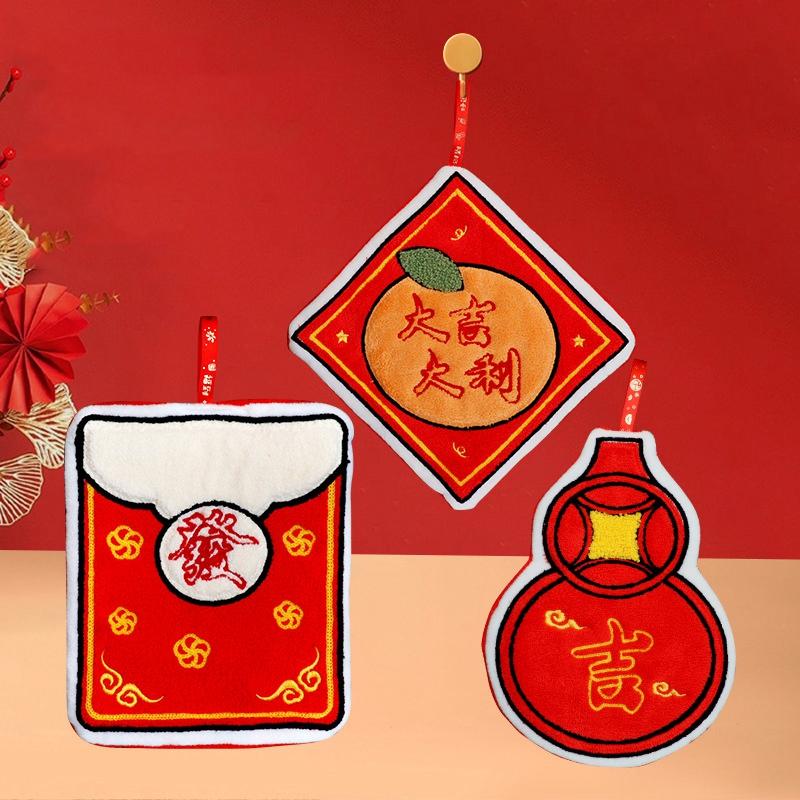 Chinese New Year 2026 Hand Towel Cartoon Absorbent Towels Chinese Spring Festival Quick Drying Towels Cute Lucky Hanging Cloth