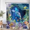 Sea Animals Shower Curtain 3D Dolphin Turtle Octopus Jellyfish Undersea World Bathroom Decoration Kids Polyester Bathtub Curtain