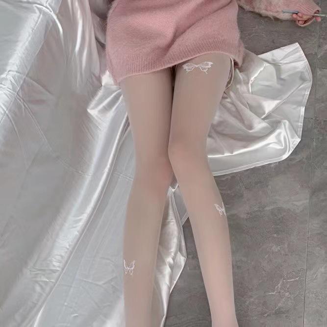 2024 Černé punčochy proti zatržení: Čistá touha Motýlí hedvábné punčochové kalhoty pro ženy, Ideální na jaro a podzim.