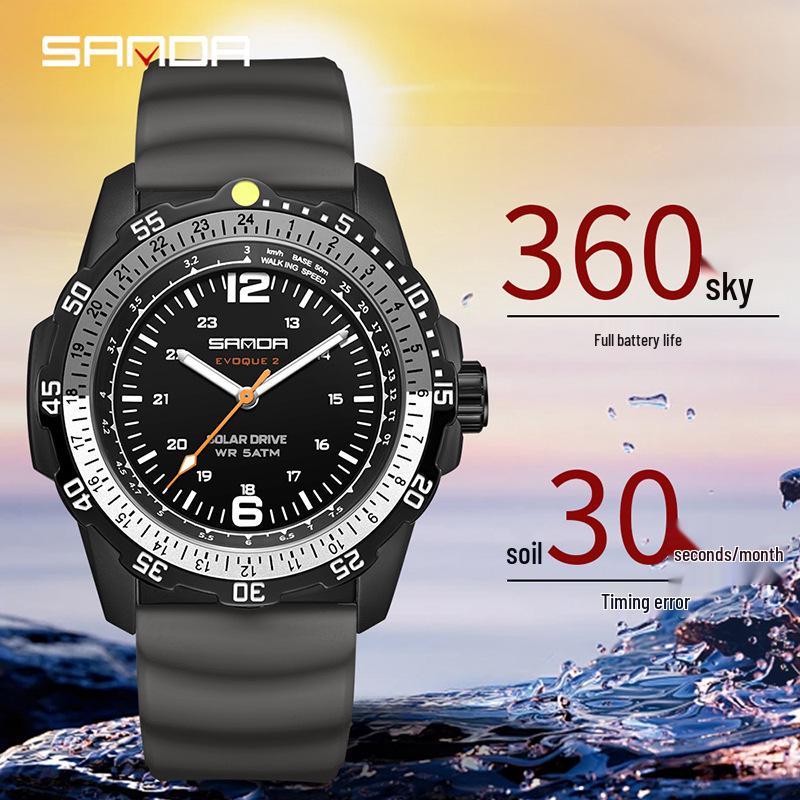 Sanda Quartz Solar-Powered Luminous Watch with Rotating Bezel and Long Battery Life - New Student Model