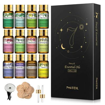 PHATOIL Σετ Αιθέριων Ελαίων 12 Τεμαχίων Τριαντάφυλλο Λεβάντα Μέντα Τεϊόδεντρο Σετ Δώρου για το Halloween για Αρωματοθεραπεία, Σπα, Περιποίηση Δέρματος, DIY Κατασκευή Κεριών και Σαπουνιών