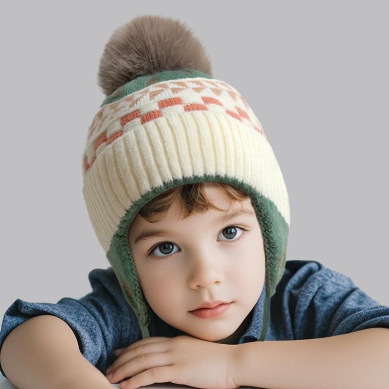 Jacquard tree ear protection hat Winter ear protection hat Middle children's wool hat Windproof knitted children's knitted hat