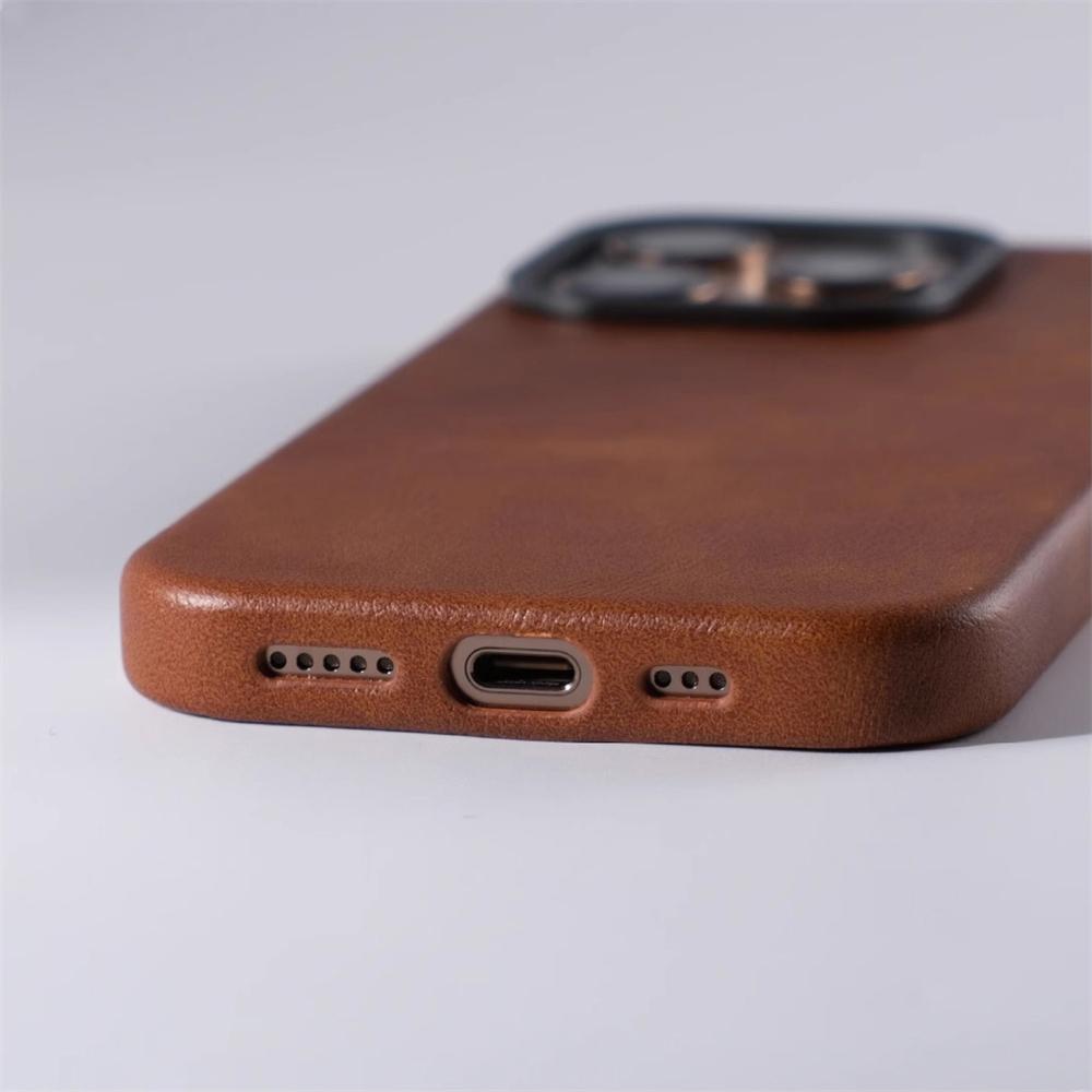 Luxury Business Retro Leather Magnetic Case For 17 Pro Max 16 Plus 15 14 13 MagSafe Alloy Lens Wireless Charging Cover