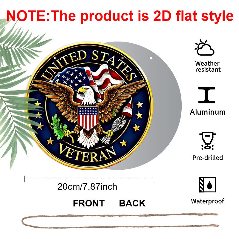 2D Flat, 1pc Patriotic American Veteran Round Aluminum Sign, with US Flag and Eagle Design Retro Wall Art, Suitable for 4th of July, Memrial Day