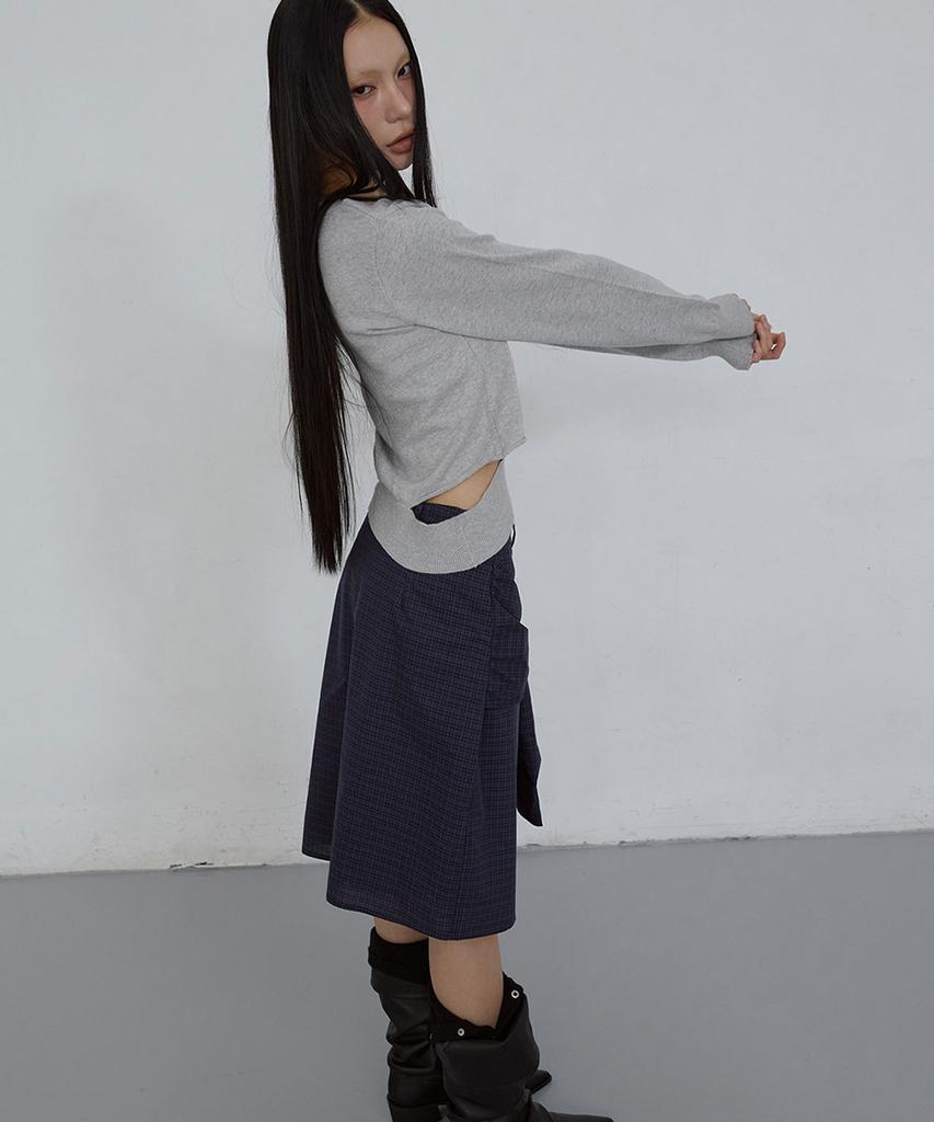 Uusoo Deep V-Neck Cotton Sweater_ Melange Gray