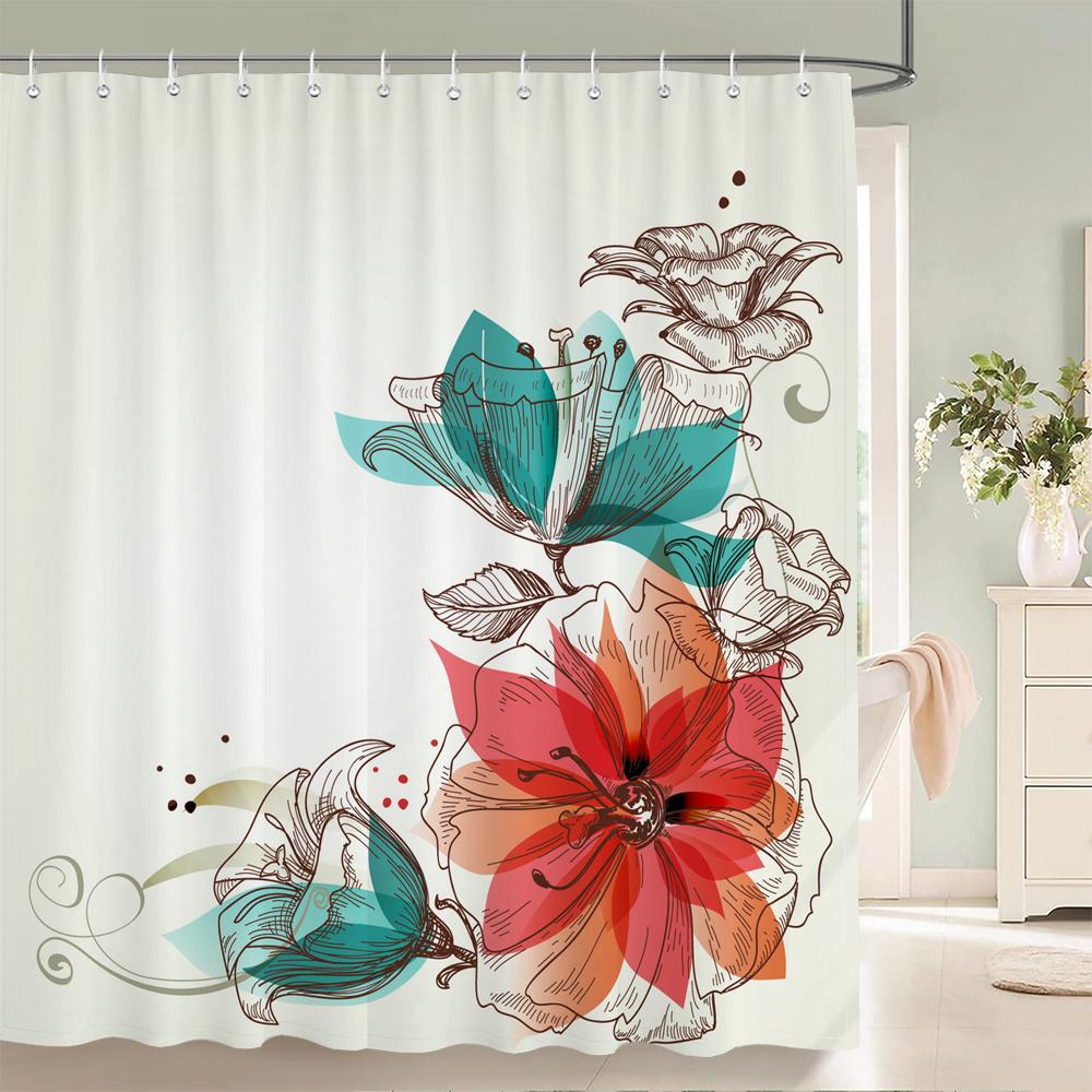 Polyester Fiber Bath Curtain 3d Printed Shower Curtain with 12 Hooks for Home Bathroom Decor Bath Screen Shower Curtains