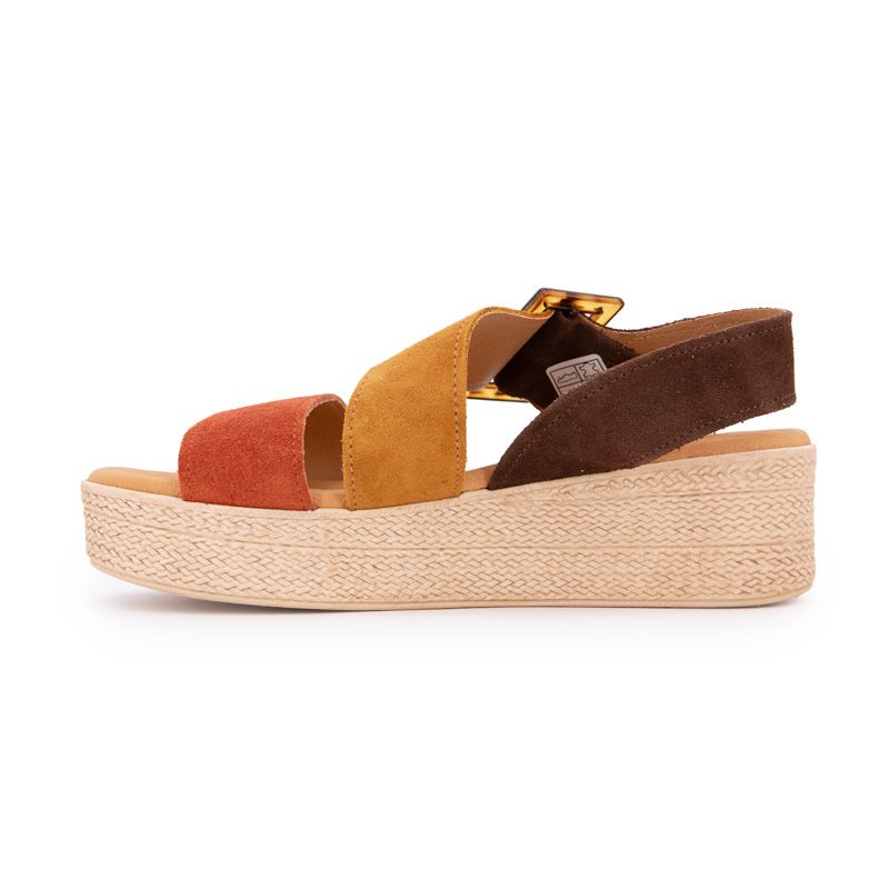 Sandales cuir boucle effet écailles de tortue nuances de marron Femme BIOSTOCK