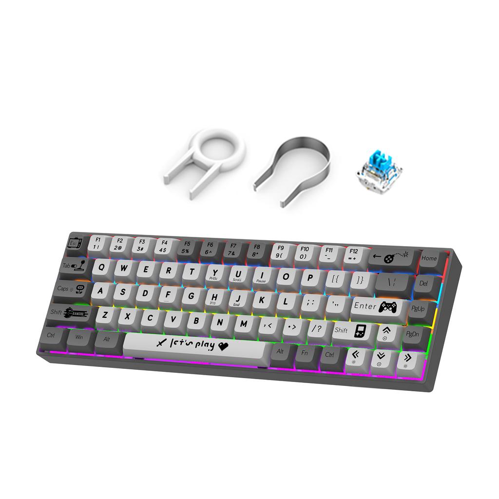 68 Keys Mechanical Keyboard with LED Backlit Blue Wired Portable Gaming Keyboard