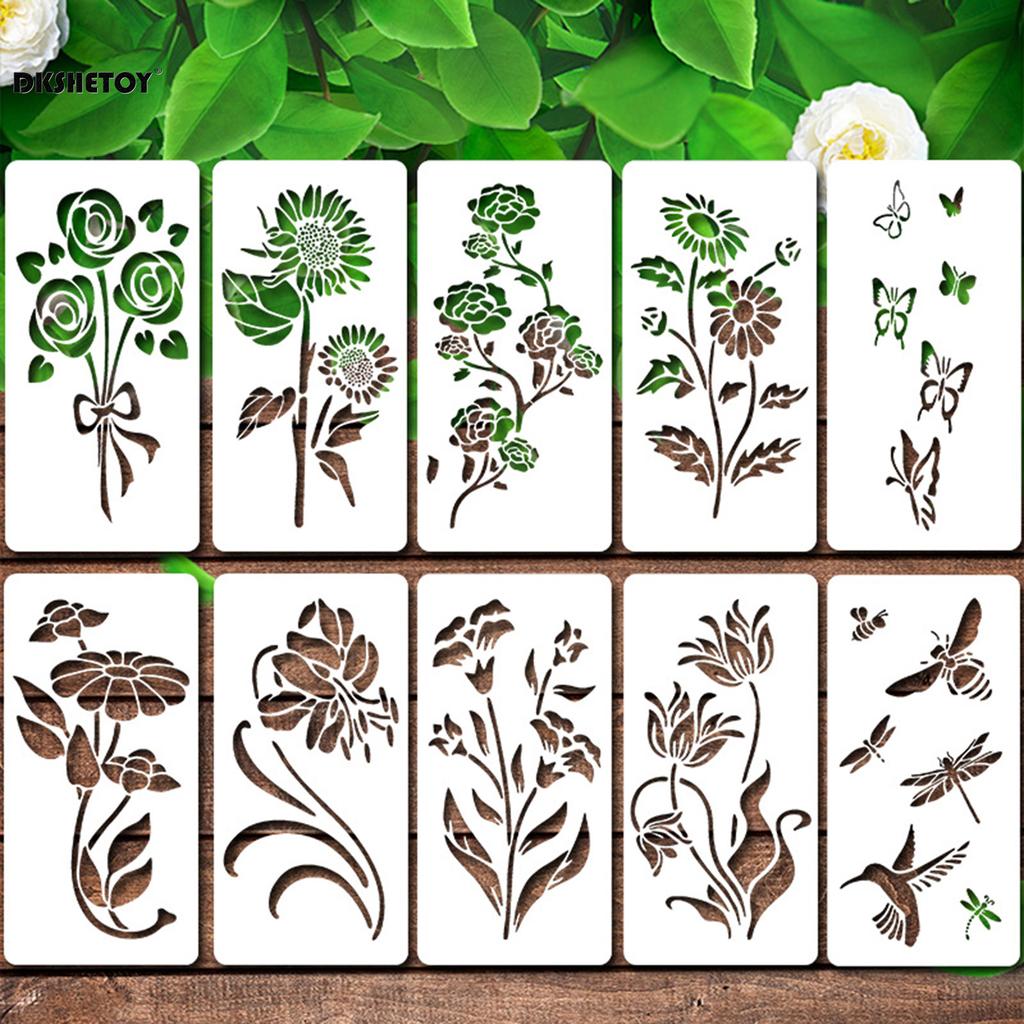 10pcs DIY Scrapbook Drawing Templates DIY Small Drawing Template Stencil for Crafts Wall Canvas Fabric Paper