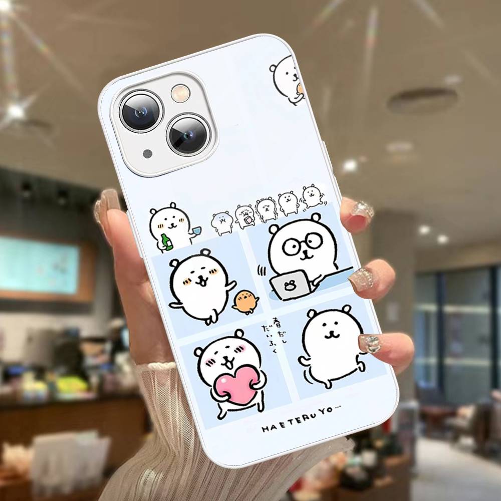 Cute White Joke Bear For IPhone 14 13 12 Mini 11 Pro XS Max X XR 14 Plus Tempered Glass Cover